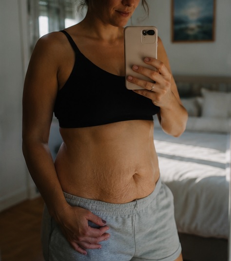 barriga colgante real después de un post parto